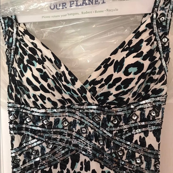 NV Couture Turquoise Animal Print Party Prom Dress - Picture 4 of 8